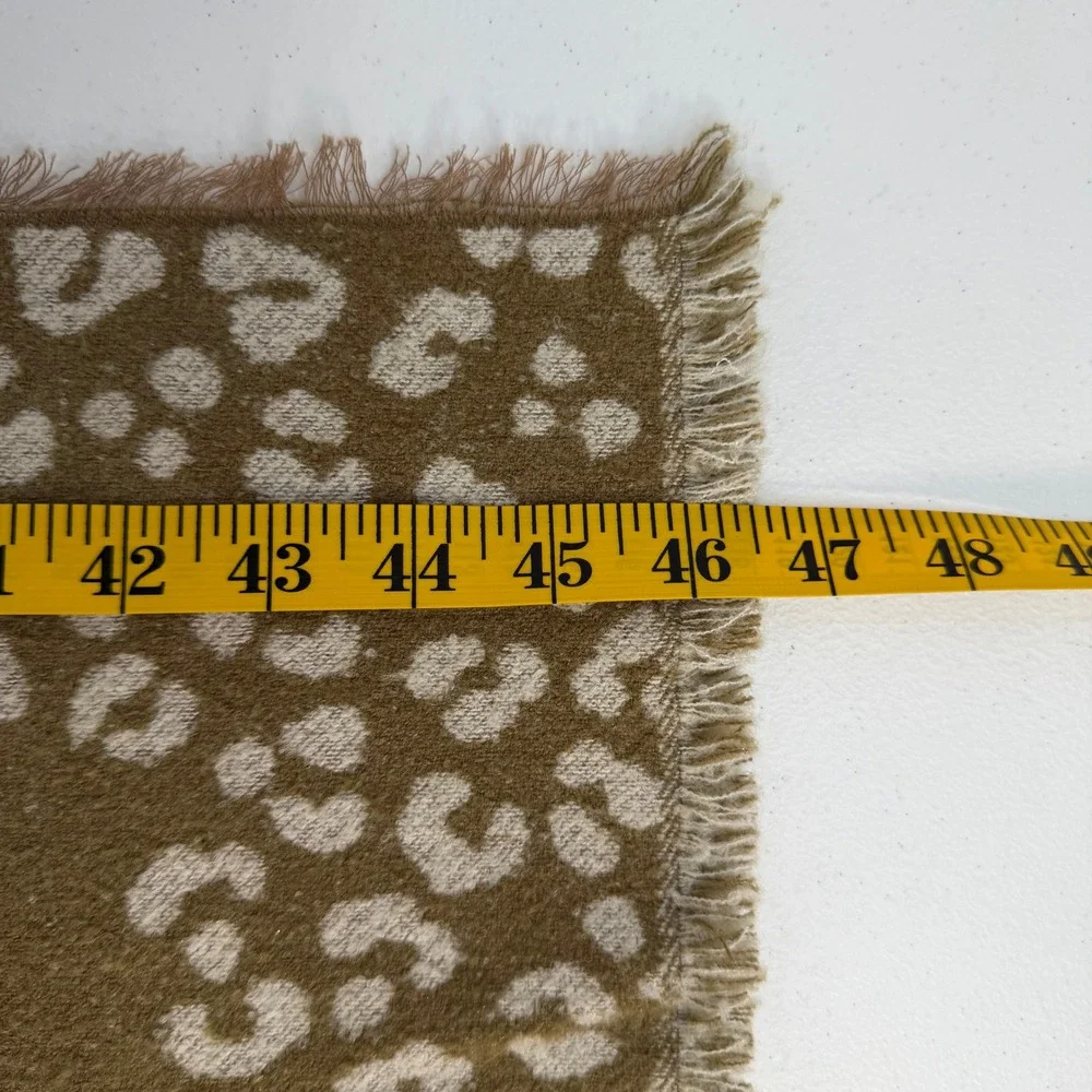 Bandana‎ Scarf in Mini Cheetah Print Fringed Edge Large Square Cozy Warm Beige